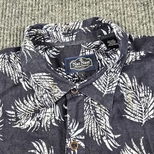 Nat Nast Shirt Mens Large Blue Linen Hawaiian SS Beach Camp‎ Luxury Originals